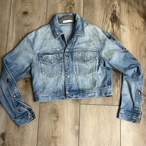 Jonathan Simkhai Distressed Denim Jacket Washed Blue Button Long Sleeve Size XS